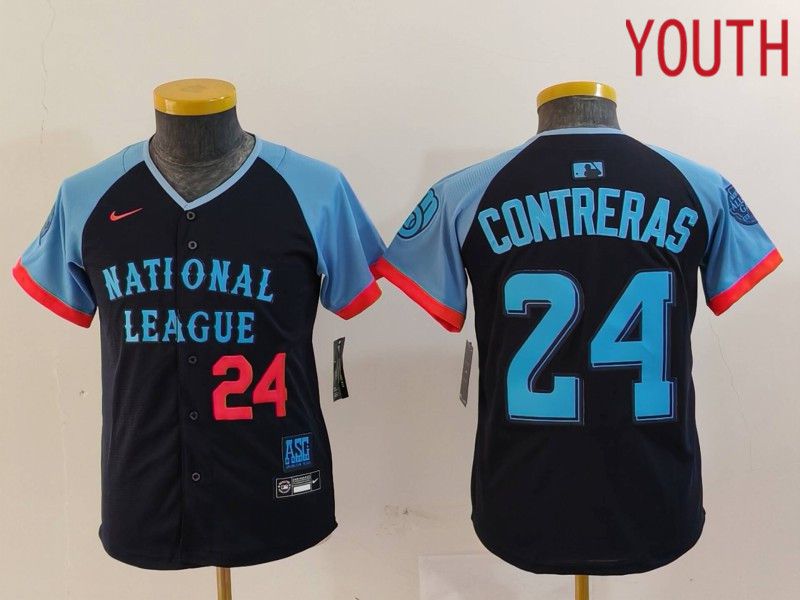 Youth Milwaukee Brewers 24 Contreras Blue All star 2024 Nike MLB Jersey style 3